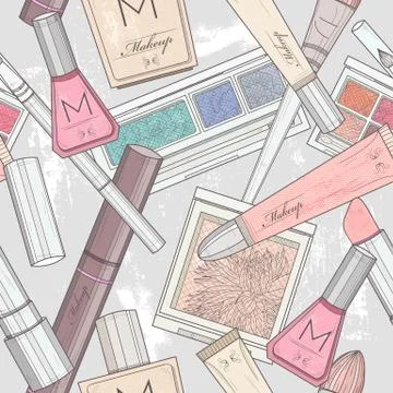 Seamless makeup and cosmetics pattern. Stock Illustration