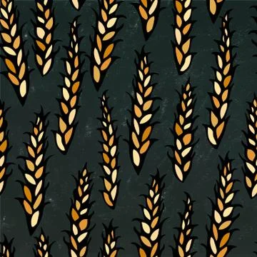 Seamless with Malt. Beer Pattern. Isolated on a Black Chalkboard Background Stock Illustration