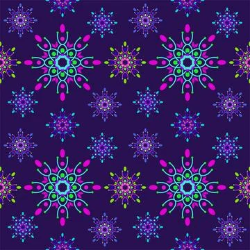 Seamless mandala flowers pattern in purple color background. Colorful Abstr.. Stock Illustration