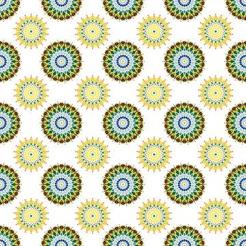 Seamless Mandala Pattern Colorful Geometric Design Stock Illustration