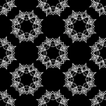 SEAMLESS mandala PATTERN with isolated white lines. Geometric pattern of rare Stock Illustration