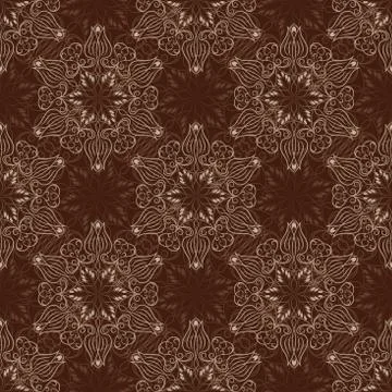 Seamless Mandala Pattern over dark brown Stock Illustration