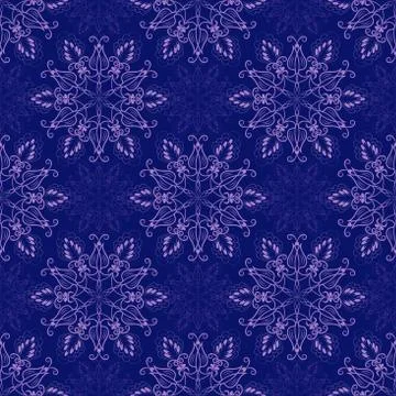 Seamless Mandala Pattern over dark blue Stock Illustration