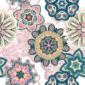 Seamless mandala pattern for printing on fabric or paper. Hand drawn background Stock Illustration