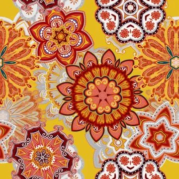 Seamless mandala pattern for printing on fabric or paper. Hand drawn background Illustrazione stock