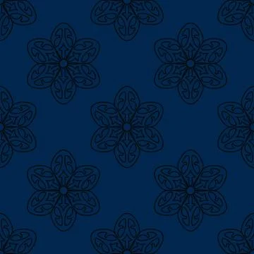 Seamless mandala style floral pattern on blue background. beautiful baroque / Stock Illustration