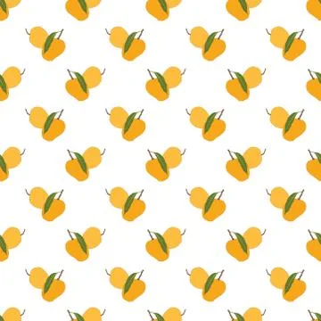 Seamless mango pattern with leaves on white background. Ripe mango Stock Illustration