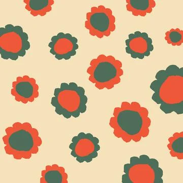 Seamless marimekko style pattern design. Hand drawn flowers illustration Stock Illustration