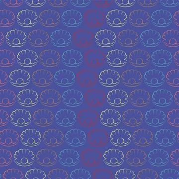 Seamless marine pattern with clam and pearl. Seafood pattern background under Stock Illustration