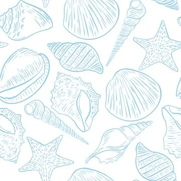 Seamless marine pattern with seashells vector illustration Stock Illustration