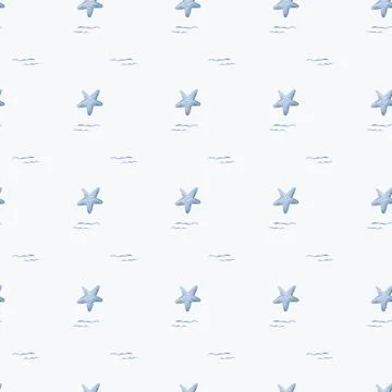 Seamless marine pattern in soft blue featuring stars and waves for fabric a.. Stock Illustration