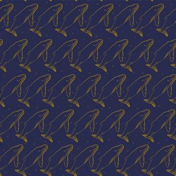 Seamless marine pattern with whale in deep water. Pattern background with u.. Stock Illustration
