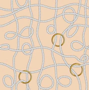 Seamless marine rope knot pattern. Endless illustration with white rope ornament Stock Illustration