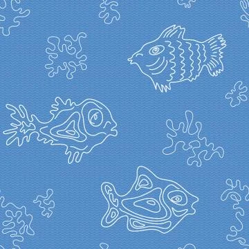 Seamless Marine Vector Pattern with fish Stock Illustration