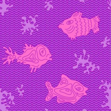 Seamless Marine Vector Pattern with fish Stock Illustration