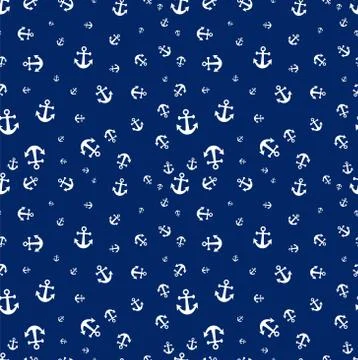 Seamless Maritime Pattern ,Blue Sailing Vessel and Anchor on a White Backgrou Stock Illustration