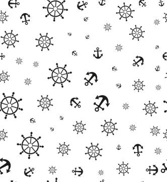 Seamless Maritime Pattern ,Blue Sailing Vessel and Anchor on a White Backgrou Stock-Illustration