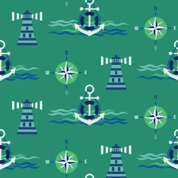 Seamless maritime pattern Stock Illustration