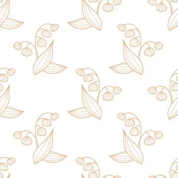 Seamless may Floral Pattern. Elegant Linear lily of the valley flowers on w.. Illustrazione stock