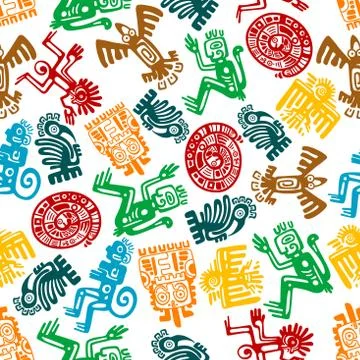 Seamless mayan and aztec pattern of animal totems Stock Illustration