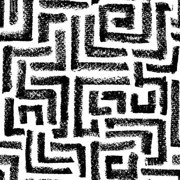 Seamless maze pattern with charcoal black lines. Stock Illustration