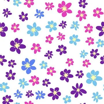 Seamless meadow pattern with flowers with pink, lavender, blue, purple chamom Stock Illustration