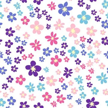 Seamless meadow pattern with flowers with pink, lavender, blue, purple chamom Ilustración de archivo