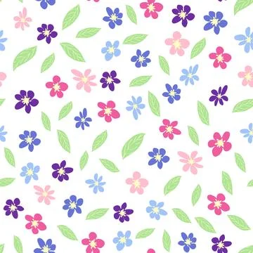 Seamless meadow pattern with flowers with pink, lavender, blue, purple chamom 스톡 일러스트