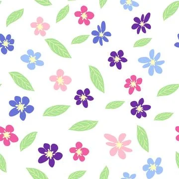Seamless meadow pattern with flowers with pink, lavender, blue, purple chamom Stock Illustration