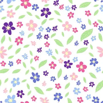 Seamless meadow pattern with flowers with pink, lavender, blue, purple chamom 스톡 일러스트