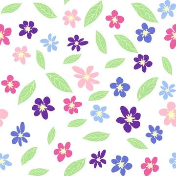 Seamless meadow pattern with flowers with pink, lavender, blue, purple chamom Stock Illustration