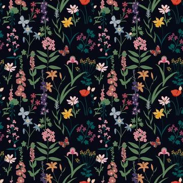 Seamless meadow pattern Stock Illustration