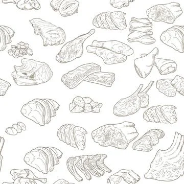 Seamless meat set pattern. Stock Illustration