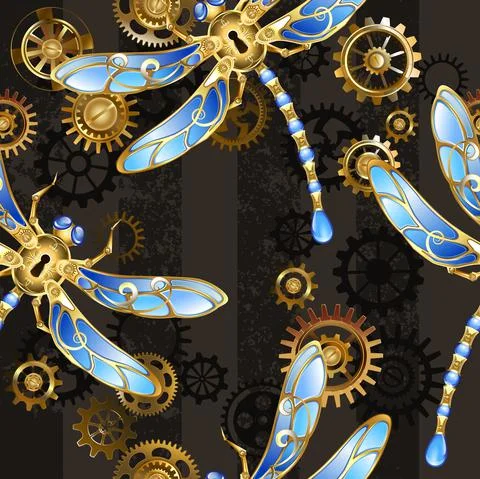 Seamless with mechanical dragonflies Stock Illustration