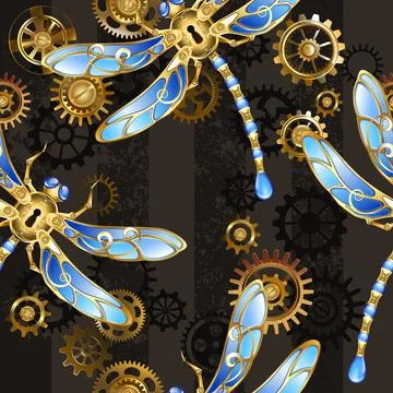 Seamless with mechanical dragonflies Stock Photos