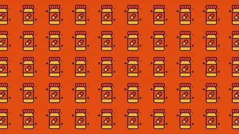 Seamless Medical Pill Bottle Pattern on Vibrant Orange Background Stock Footage 344909187