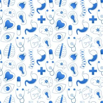 Seamless medical specialties pattern on white background for packaging design Stock Illustration