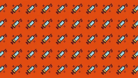 Seamless medical syringe icon pattern on vibrant orange background for Stock Footage 344909161
