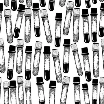 Seamless medical vector pattern with laboratory vial Stock Illustration
