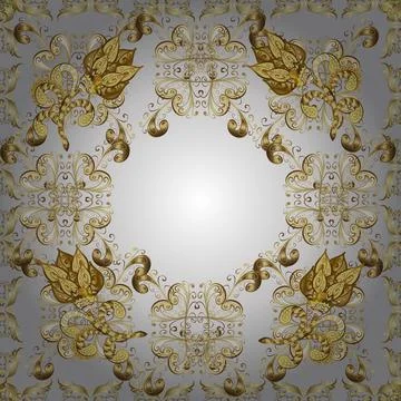 Seamless medieval floral royal pattern. Decorative symmetry arabesque. Gold on g Stock Illustration