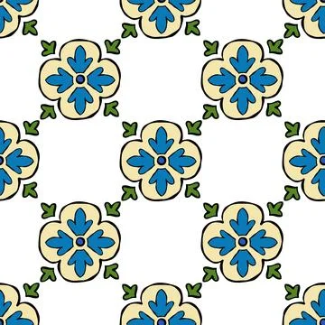 Seamless Mediterranean tile pattern with floral clover shapes Stock Illustration
