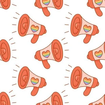 Seamless megaphone pattern with rainbow heart symbols Stock Illustration