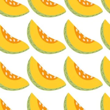 Seamless Melon Slice Pattern with Yellow Cantaloupe Fruit Vector Illustration Stock Illustration