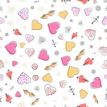 Seamless memphis pattern with hearts and love symbols for Valentine Day Stock Illustration