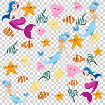 Seamless Mermaid Pattern Vector Art Illustration Stock Illustration