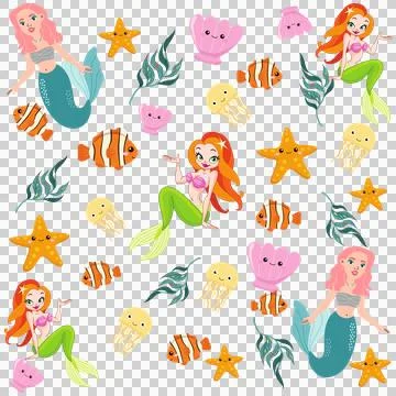 Seamless Mermaid Pattern Vector Art Illustration Illustrazione stock