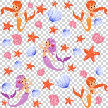 Seamless Mermaid Pattern Vector Art Illustration Stock Illustration