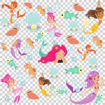 Seamless Mermaid Pattern Vector Art Illustration Illustrazione stock