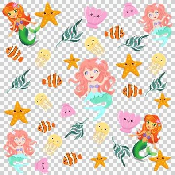 Seamless Mermaid Pattern Vector Art Illustration Illustrazione stock