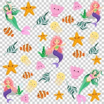 Seamless Mermaid Pattern Vector Art Illustration Illustrazione stock